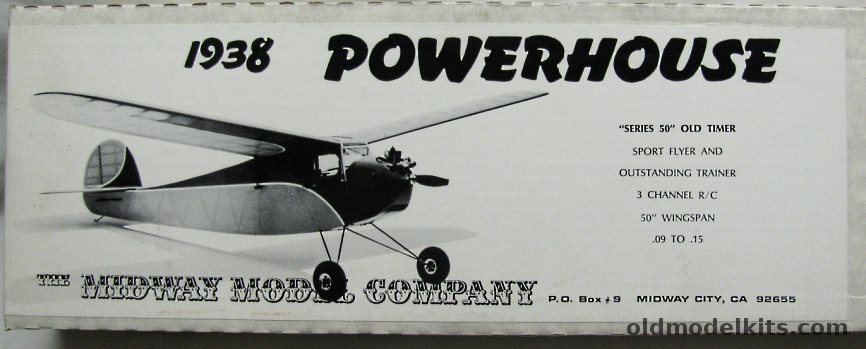 Midway Model Co 1938 Powerhouse by Sal Taibi - 50 inch Wingspan Gas Free Flight or R/C, MMC 501 plastic model kit